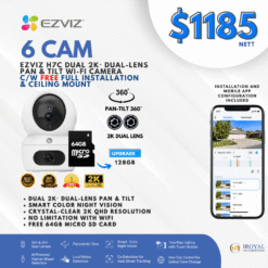 EZVIZ H7C Dual 2K Dual Lens 6 CAM PACKAGE Pan Tilt Smart Color Night Vision Auto Smart Tracking WiFi Camera with 64GB microSD card