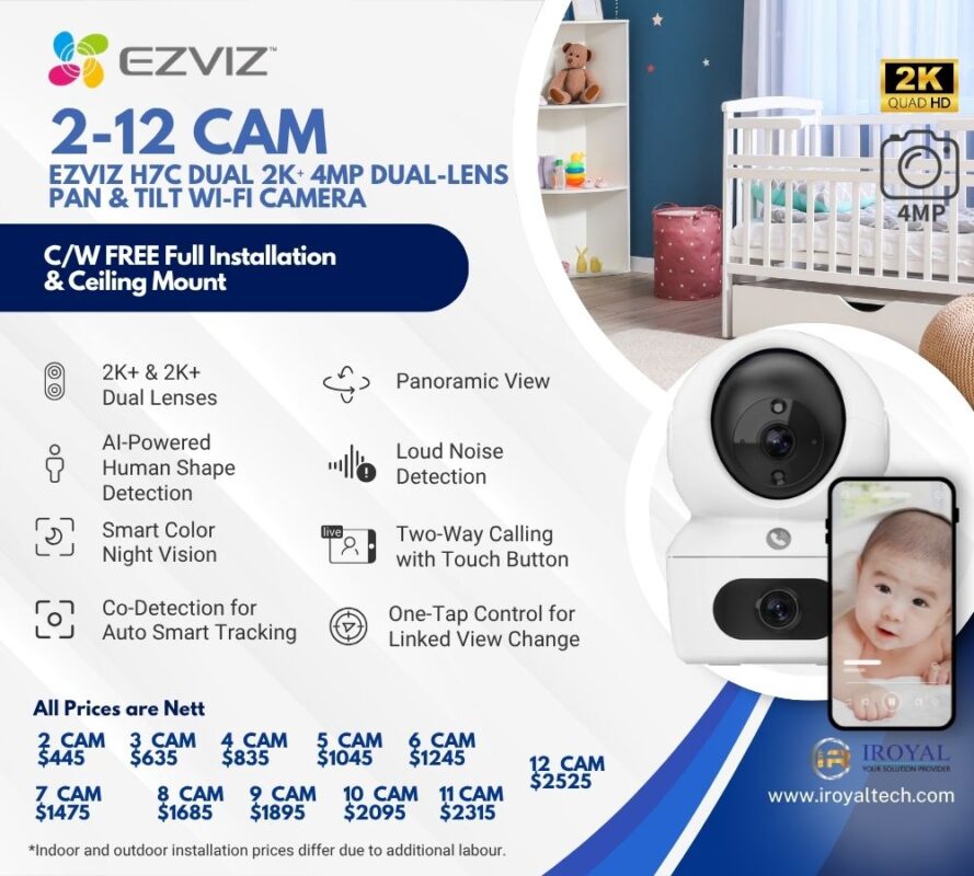 EZVIZ H7C Dual 2K Dual Lens Pan Tilt Smart Color Night Vision Auto Smart Tracking WiFi Camera with 64GB microSD card EZVIZ H7C Dual 2K 4MP Dual Lens 1 to 12 CAM PACKAGE Pan Tilt Smart Color Night Vision Auto Smart Tracking WiFi Camera with 128GB microSD card | Fast and Secure Installation