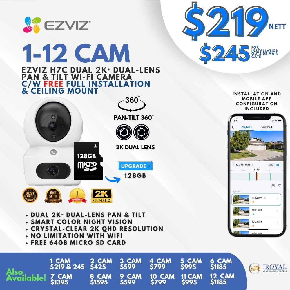 EZVIZ H7C Dual 2K Dual Lens Pan Tilt Smart Color Night Vision Auto Smart Tracking WiFi Camera with 64GB microSD card (1)