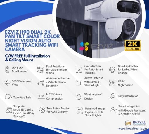 EZVIZ H90 Dual 2K Pan Tilt Smart Color Night Vision Auto Smart Tracking WiFi Camera