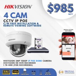 HIKVISION DS-2CD1123G0E-I CCTV Solution POE Network IP Package – 4 CAM Package | IR Night Vision | Water and dust resistant (IP67) and vandal resistant (IK10) | Efficient H.265+ compression technology | Support smart motion detection | remote viewing/playback from mobile | with Installation | Full HD 1080 | 24Hrs Recording 4 HIKVISION DS-2CD1123G0E-I CCTV Solution POE Network IP Package – 4 CAM Package | IR Night Vision | Water and dust resistant (IP67) and vandal resistant (IK10) | Efficient H.265+ compression technology | Support smart motion detection | remote viewing/playback from mobile | with Installation | Full HD 1080 | 24Hrs Recording