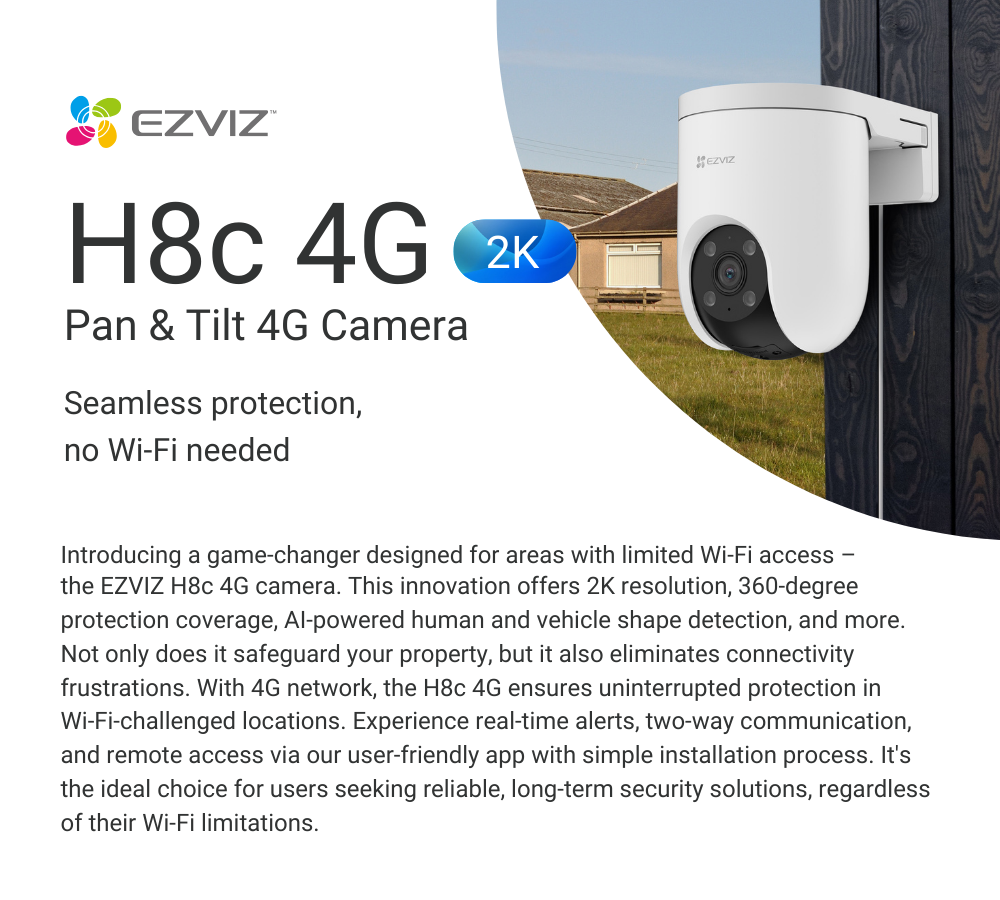 1 EZVIZ H8c 4G SIM Card 2K Pan & Tilt Outdoor IP CCTV Camera