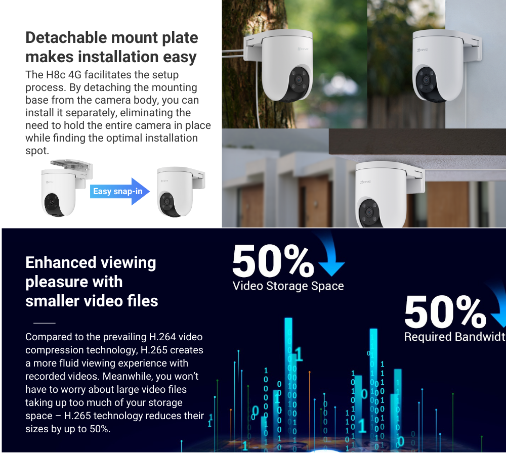 10 EZVIZ H8c 4G SIM Card 2K Pan & Tilt Outdoor IP CCTV Camera