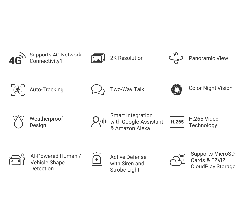 2 EZVIZ H8c 4G SIM Card 2K Pan & Tilt Outdoor IP CCTV Camera
