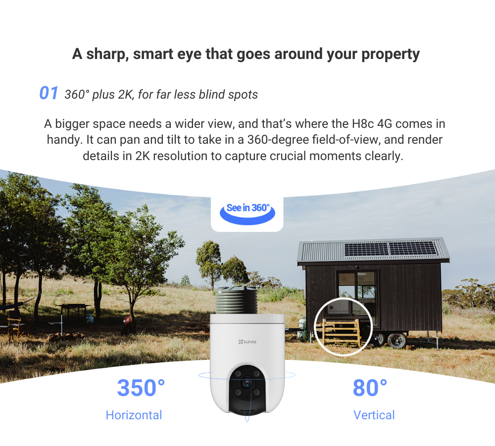 4 EZVIZ H8c 4G SIM Card 2K Pan & Tilt Outdoor IP CCTV Camera