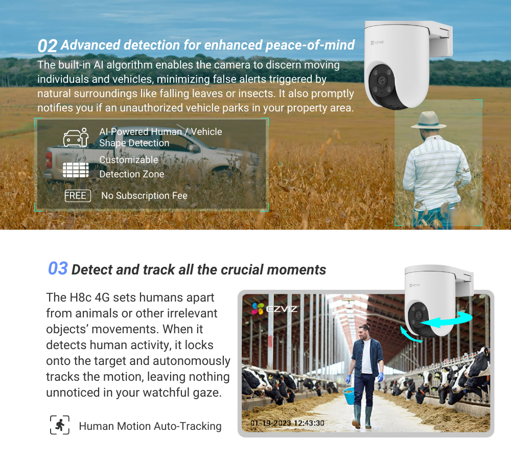 5 EZVIZ H8c 4G SIM Card 2K Pan & Tilt Outdoor IP CCTV Camera