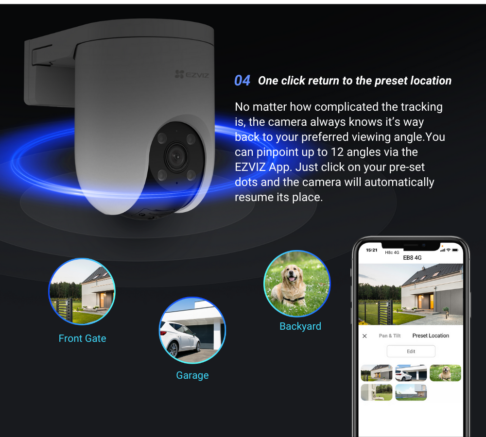 6 EZVIZ H8c 4G SIM Card 2K Pan & Tilt Outdoor IP CCTV Camera