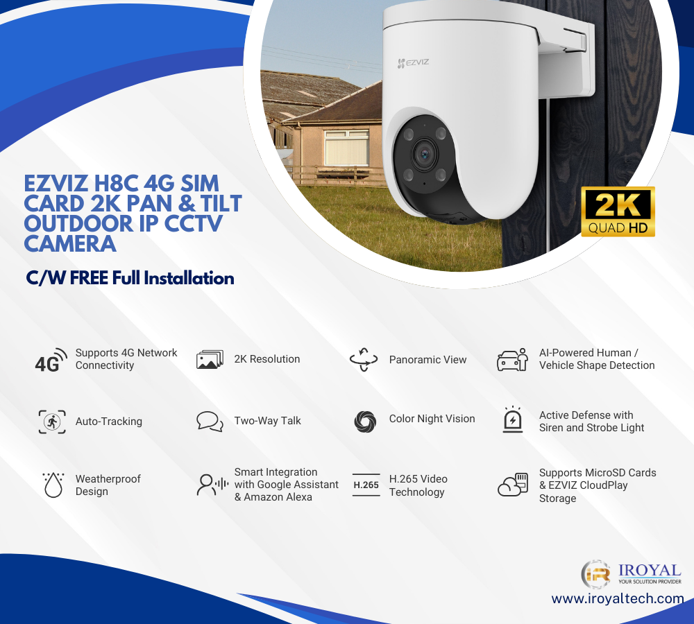 EZVIZ H8c 4G SIM Card 2K Pan & Tilt Outdoor IP CCTV Camera (1) EZVIZ H8c 4G SIM Card 2K Pan & Tilt Outdoor IP CCTV Camera (1)