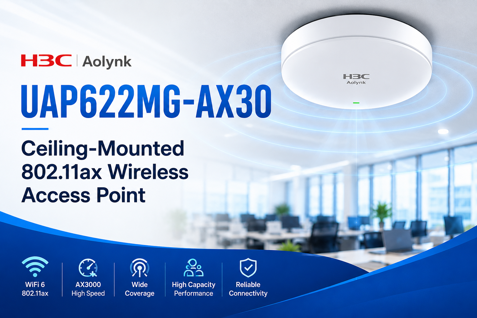 H3C Aolynk UAP622MG AX3000 WiFi 6 Ceiling Access Point Package with Installation (1) H3C Aolynk UAP622MG AX3000 WiFi 6 Ceiling Access Point Package with Installation (1)