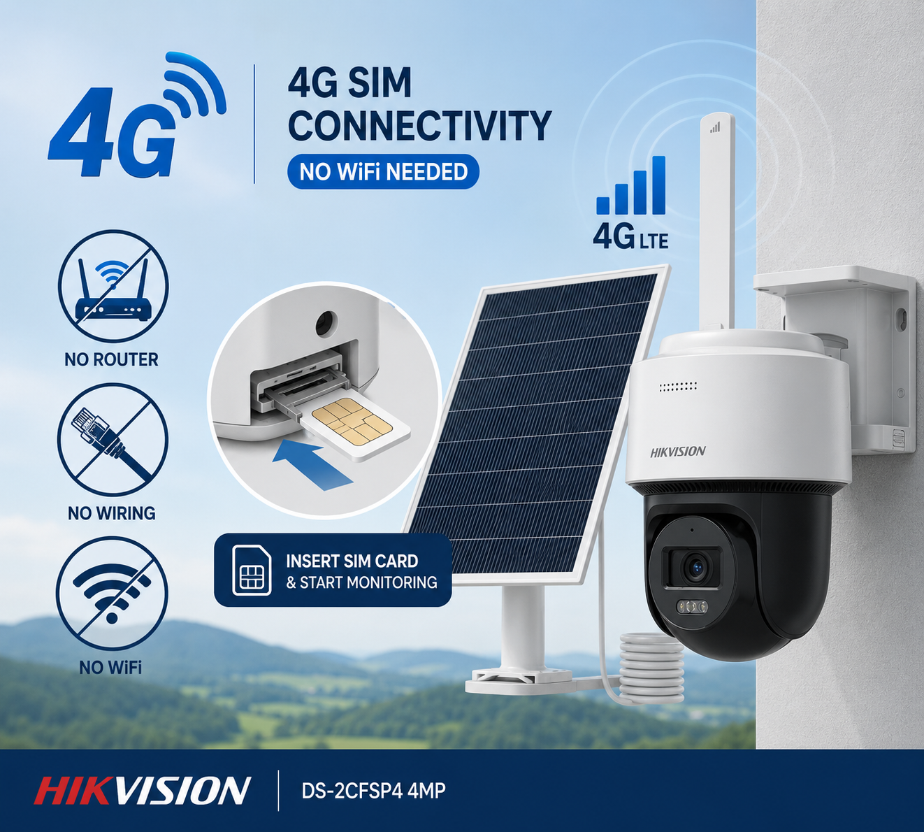 Hikvision DS-2CFSP4 4MP Solar 4G Pan and Tilt Outdoor CCTV Camera Package 5 Hikvision DS 2CFSP4 4MP Solar 4G Pan and Tilt Outdoor CCTV Camera Package (5)