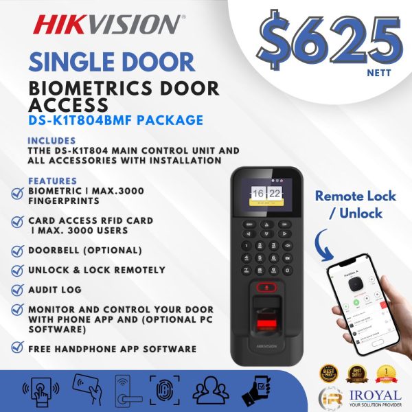 Hikvision DS K1T804BMF SINGLE Door Access System – Fingerprint RFID Biometric Card – Weather Proof (1)