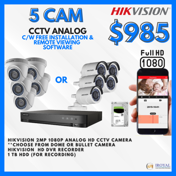 HIKVISION DS-2CE56C0T-IRF HD CCTV Camera Solution - 5 CAM Package | IR Night Vision | with Installation | Full HD 1080 | 24Hrs Recording