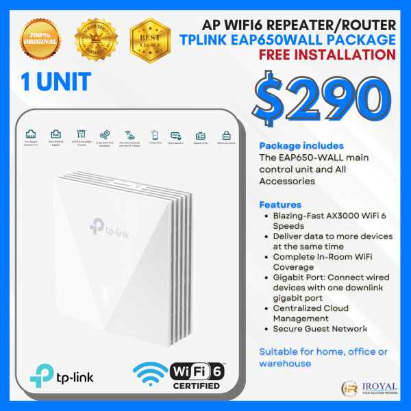 TPLINK EAP﻿650-wall Ap Wifi6 Repea﻿ter Router Wall Access Point Package 1 UNIT with installation